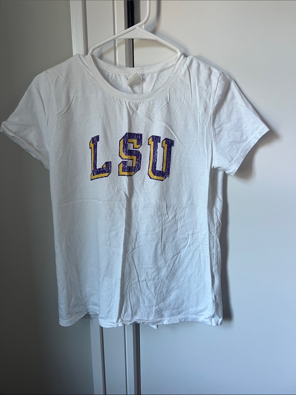 LSU White Short Sleeve Tee with Purple & Gold Lettering